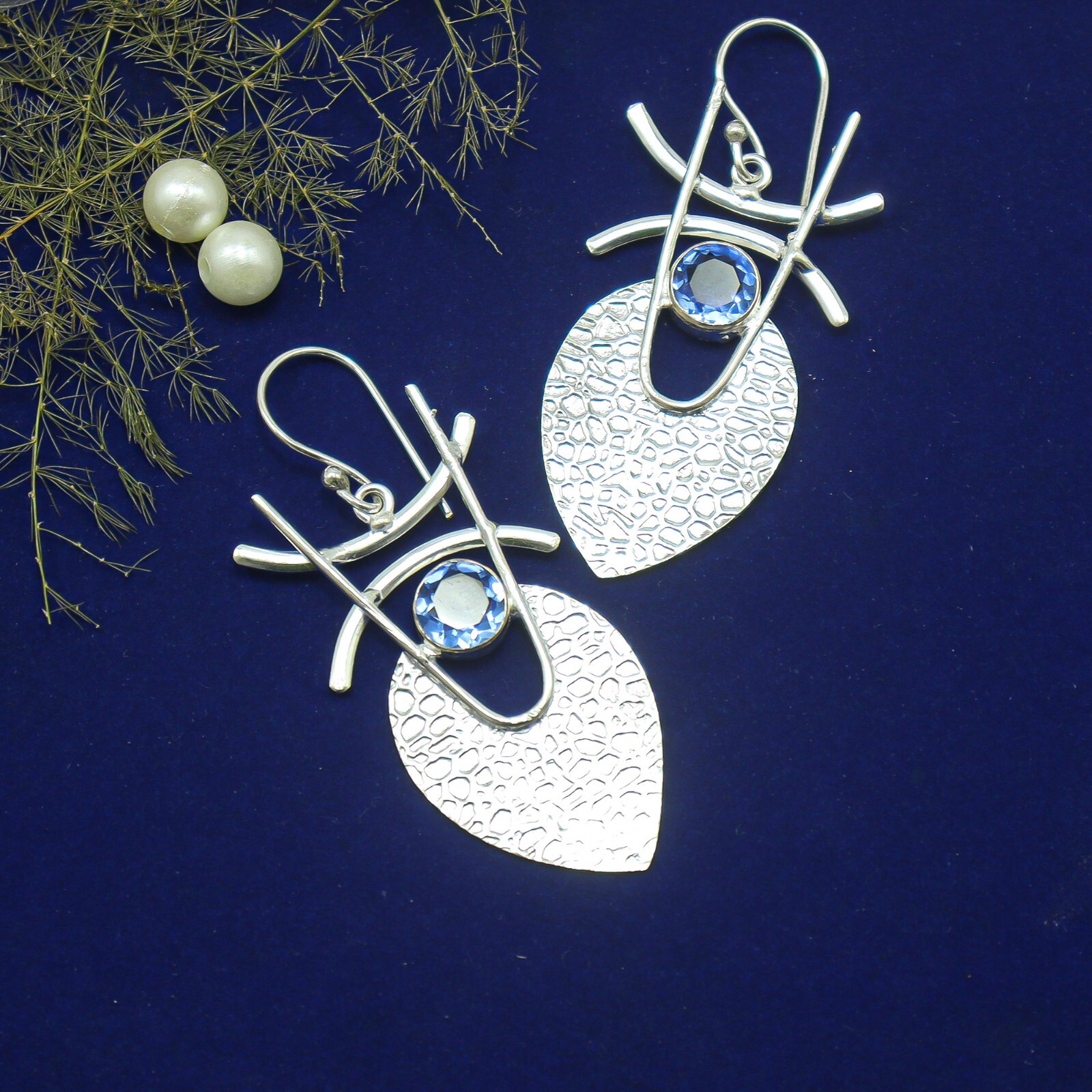 Tanzanite Gemstone Earrings 925 Silver Handmade Jewelry 1.78″ Anniversary Gift