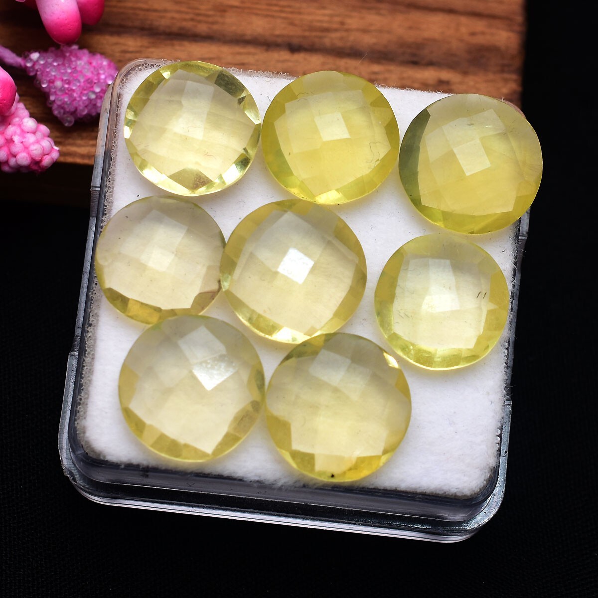 8 Pcs VVS Natural Yellow Citrine 10.73mm-11.64mm Round Checker Cut Gemstones Lot