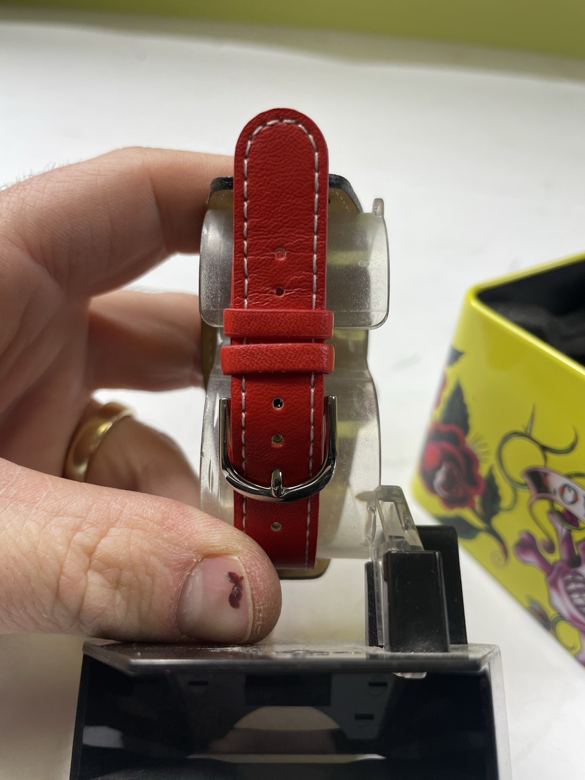 Vintage Y2K Ed Hardy Vintage Watch Leather Red Black Gladiator HT TI 0001 Tick