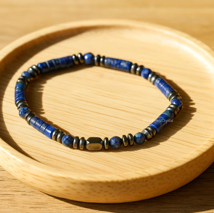 Lapis Lazuli Men Bracelet Hematite Energy Crystal Stone Minimalist Healing Gifts