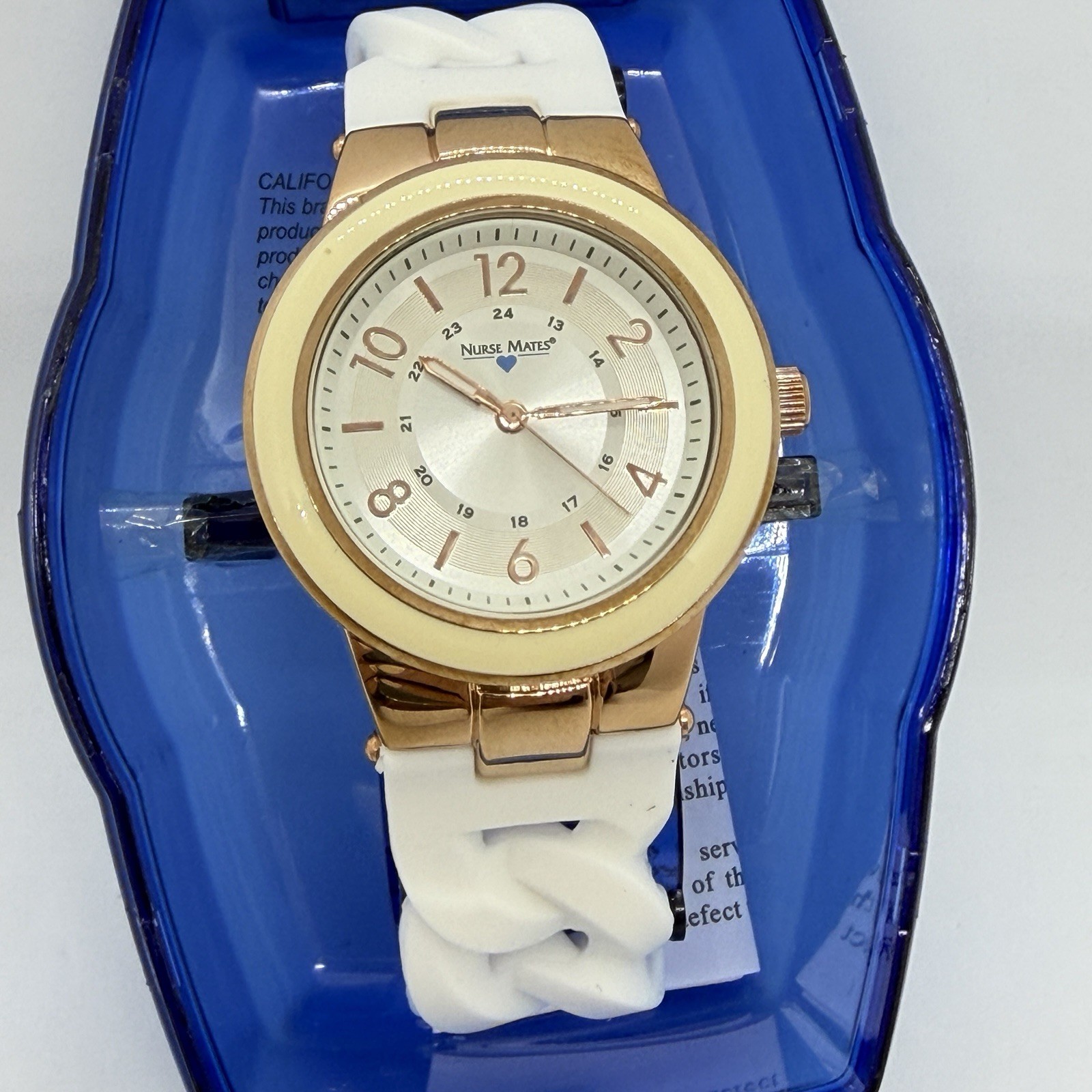 Nurse Mates women’s nurse watch water-resistant silicone strap -White/ Rose Gold