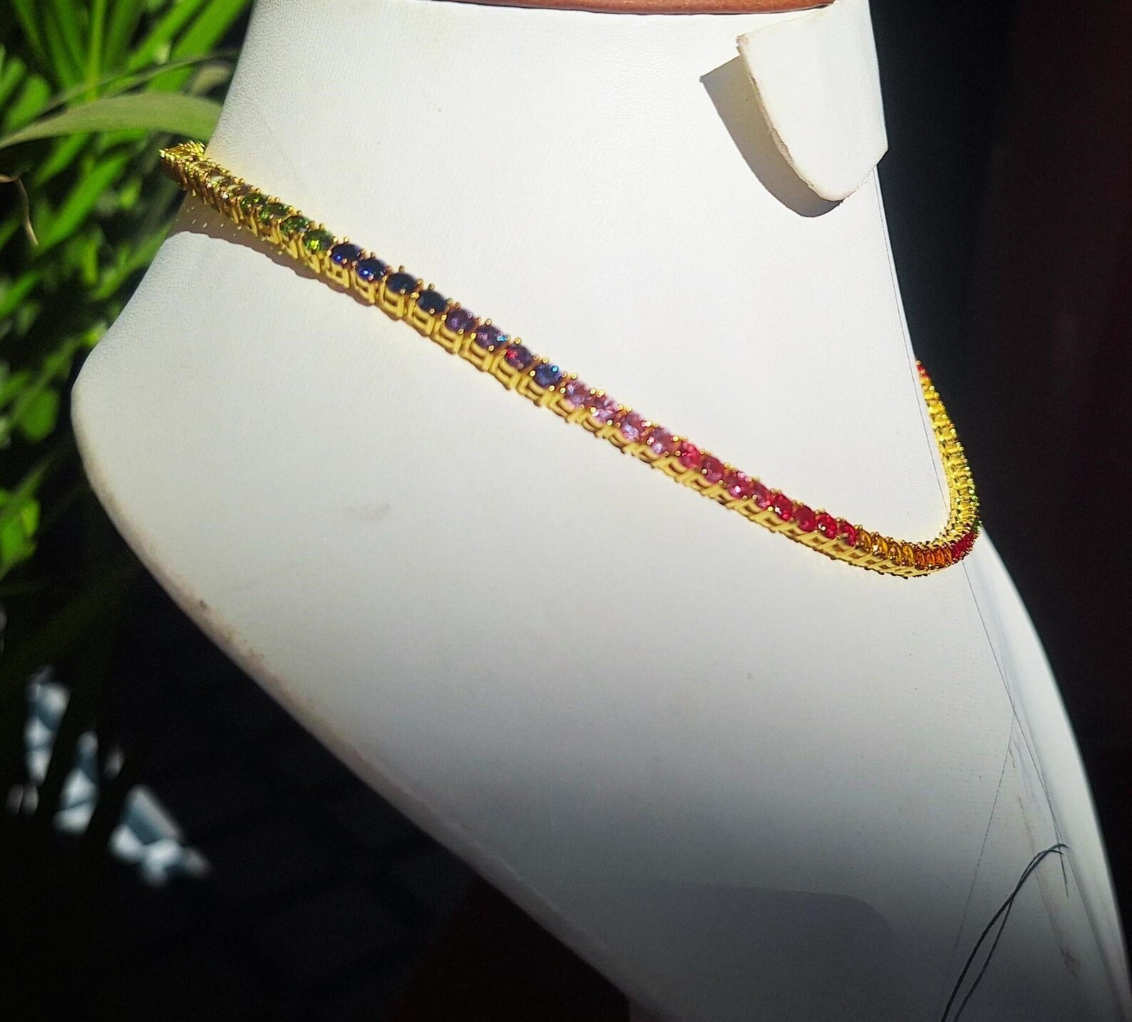 15Ctw Round Cut Lab Created Multicolor Rainbow Necklace 14K Yellow Gold Plated