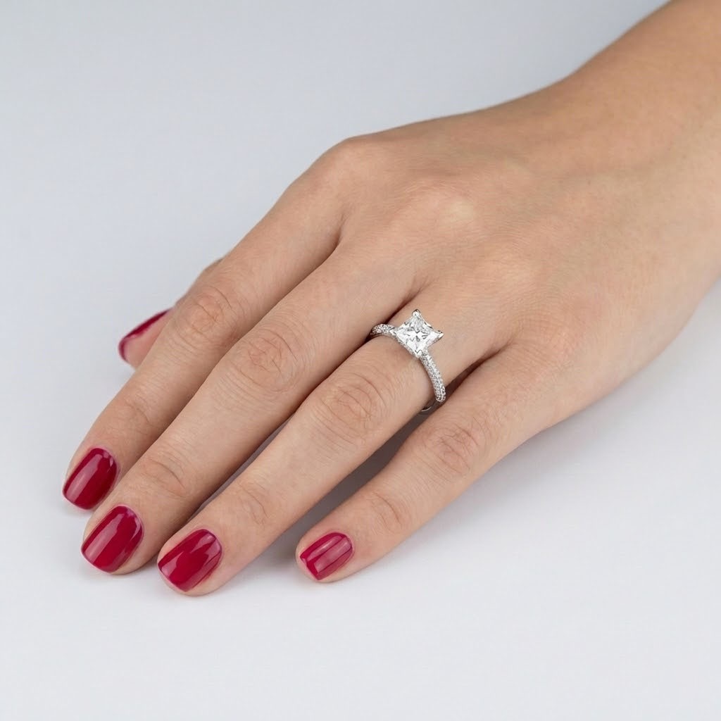 Engagement Ring 18K White Gold Petite 1.57 CT Princess Lab-Grown Diamond G VS2