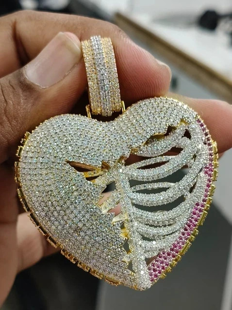 3.60Ct Round Cut Moissanite Customized Broken Heart Pendant Two Tone Gold Plated