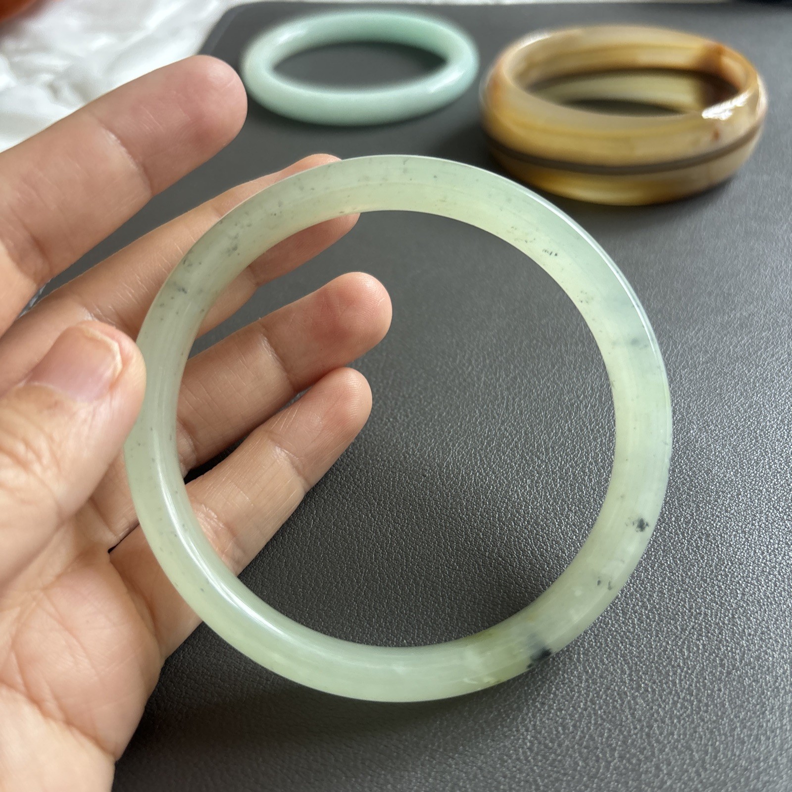 Vintage genuine jade bangle natural solid jade light green.