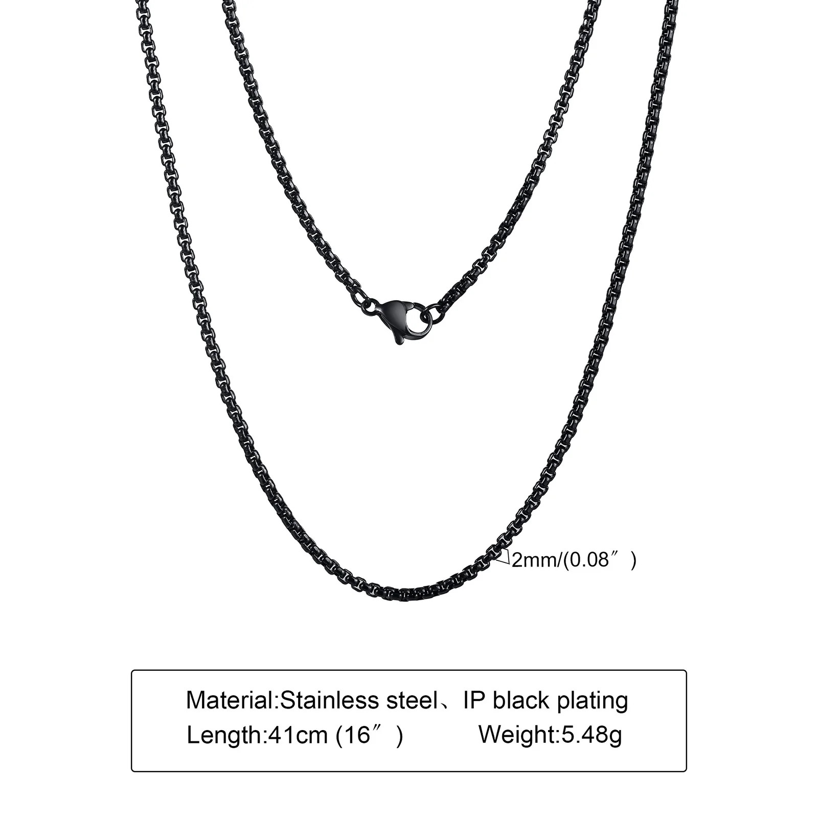 Round Box Chain for Men Boys,Gold Silver Black Plated Stainless Steel Chain Coll