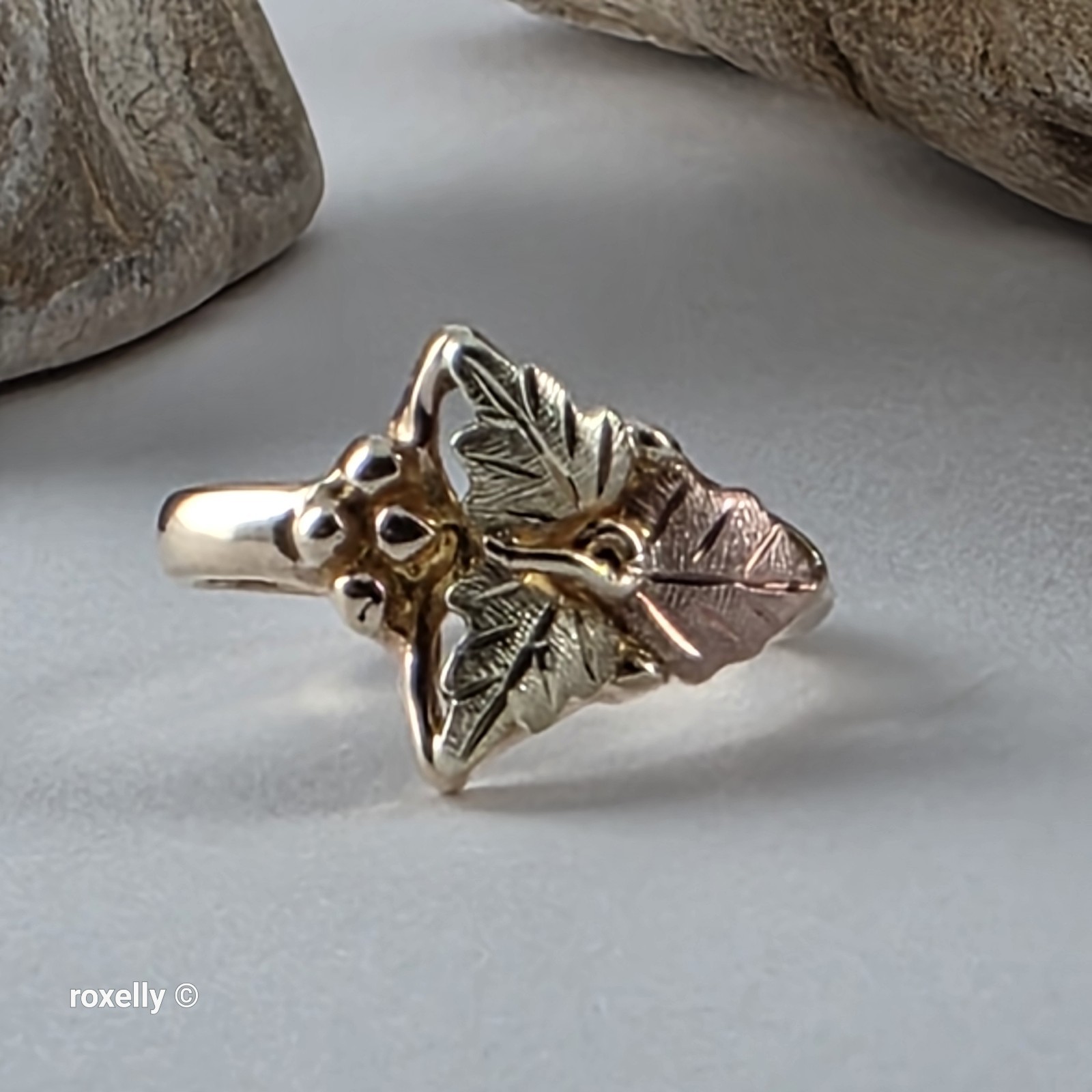 10K Yellow and Rose Gold Black Hills Leaves Ring Size 3, Solid Gold!