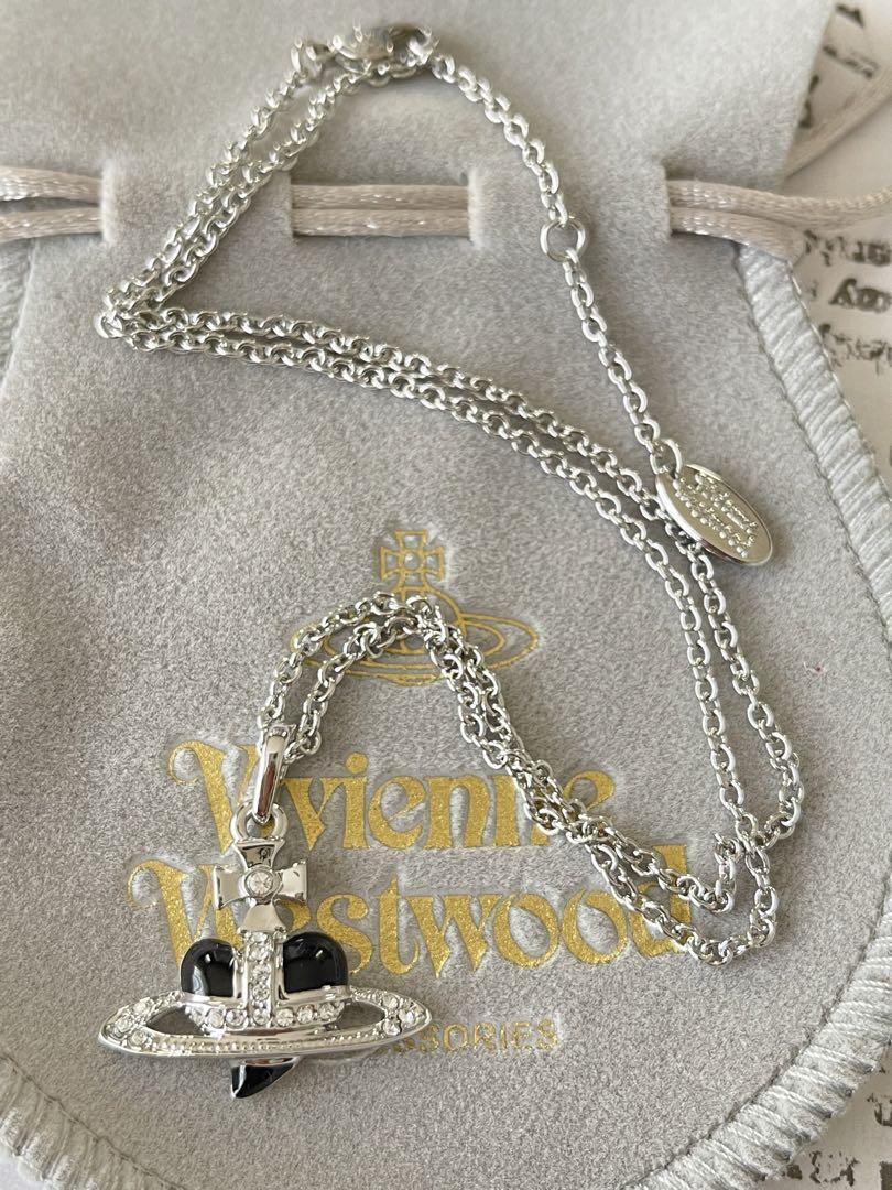 Vivienne Westwood Diamante Heart Silver Black Necklace Earrings Set NO BOX