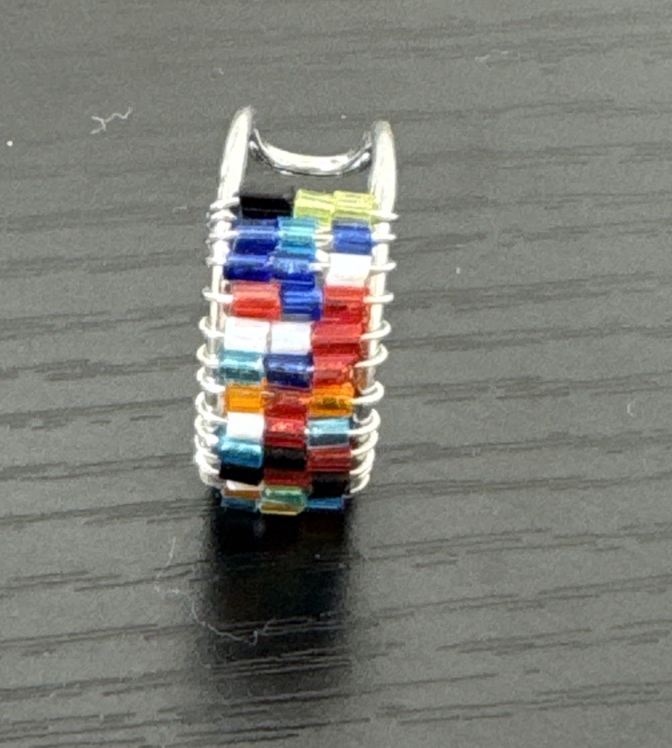 Multicolor Glass Beaded Adjustable Ring Boho Artisan Style Size 7-9 VTG 1990’s