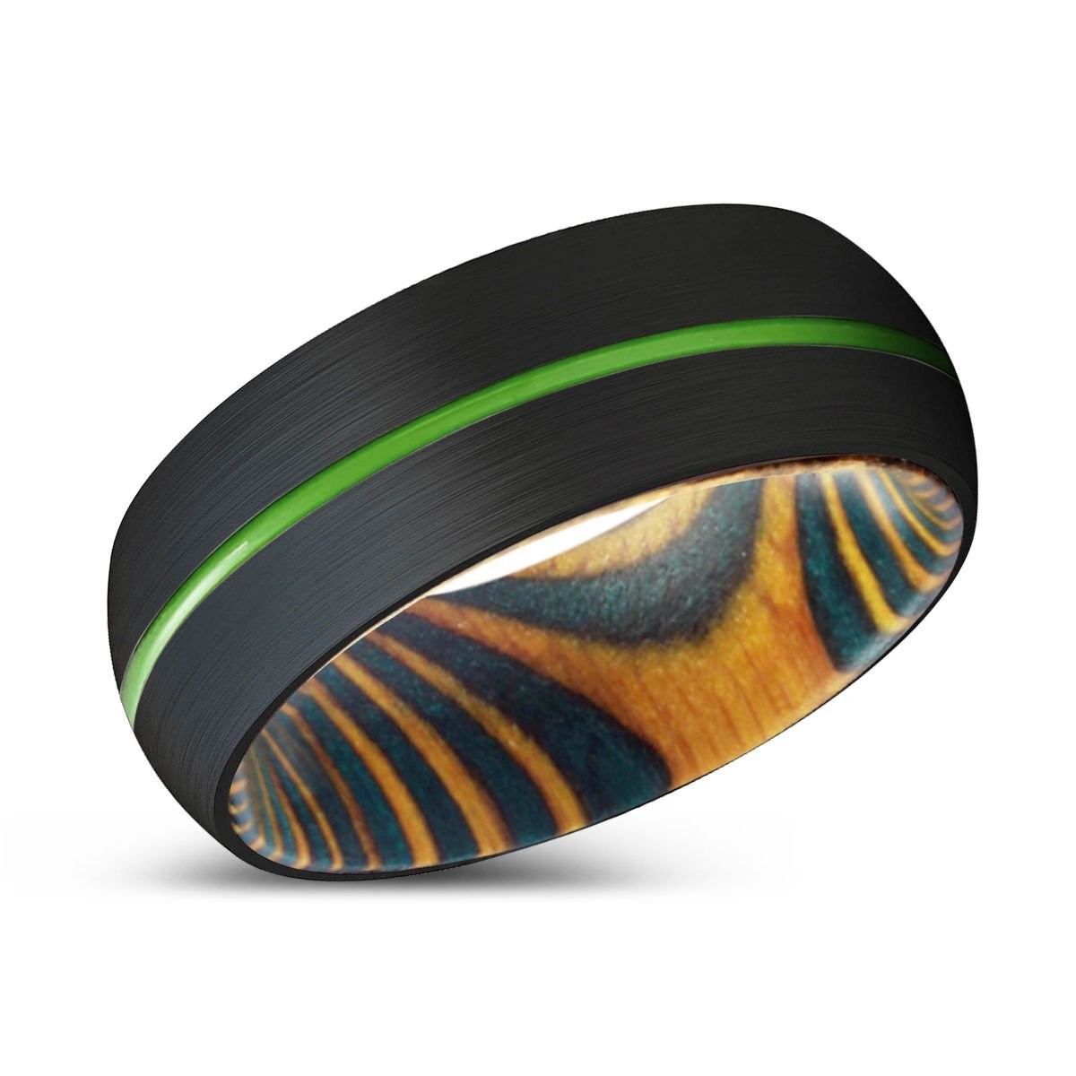 PELICAN | Tungsten Green Yellow Wood Inlay Ring 8mm
