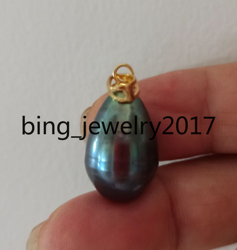 Huge 12.7-20MM NATURAL SOUTH SEA GENUINE BLACK PEARL PENDANT 14K YELLOW GOLD
