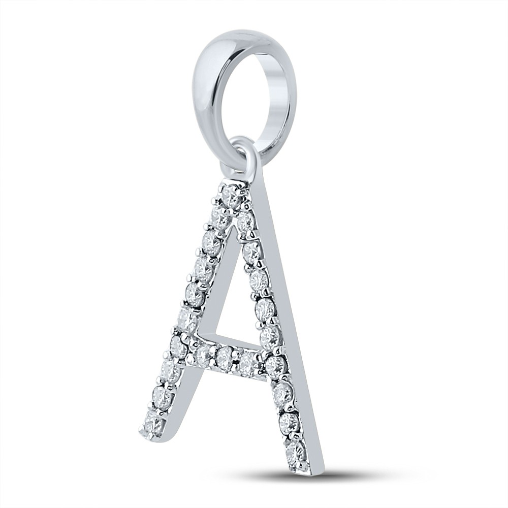 0.19 Ctw Natural Diamond Block Initial Letter A Pendant 10k White Gold