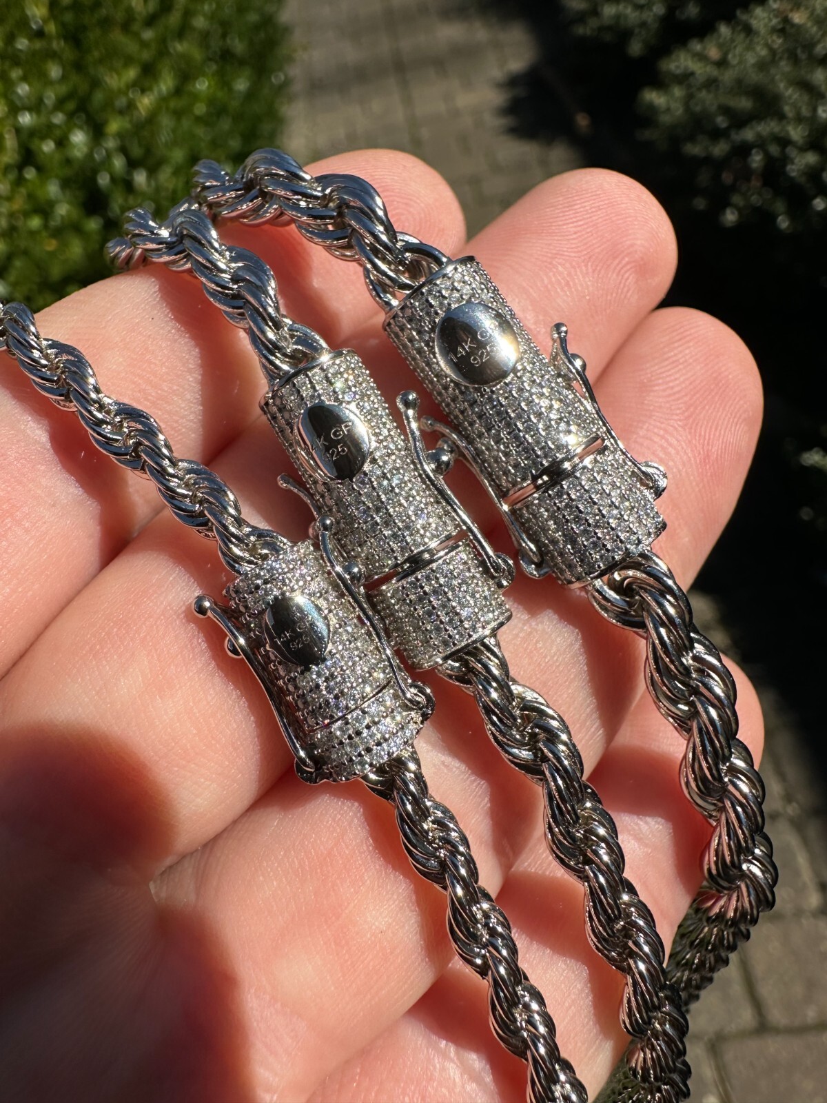 Iced MOISSANITE Clasp 925 Silver & Stainless Steel Rope Chain Necklace Bracelet