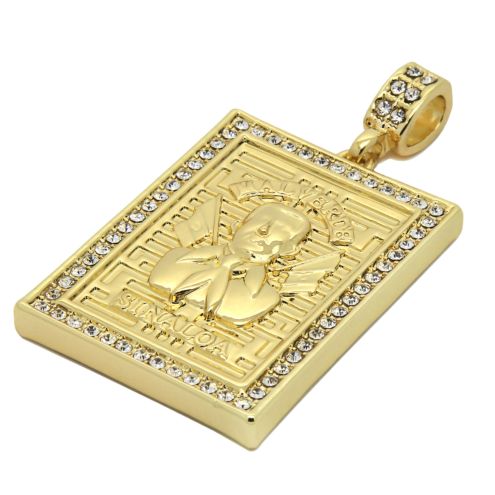 Mens 14K Gold Plated Malverde Cubic-Zirconia 24″ Rope Chain pendant