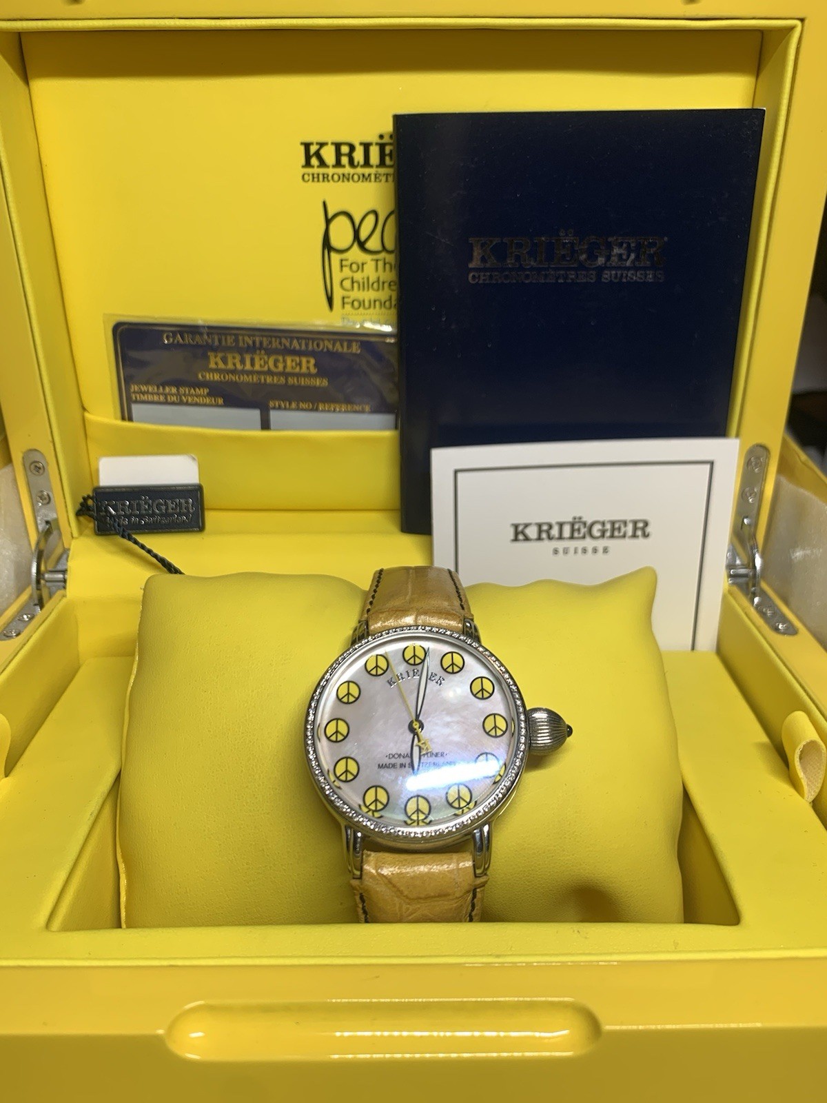 Krieger Pliner Peace Gigantium Watch Diamond Bezel Steel MOP Dial 33/500