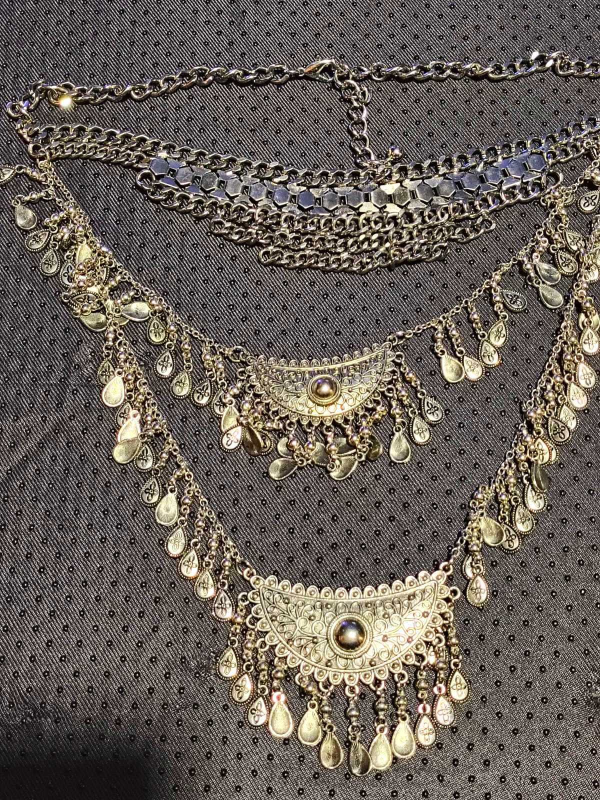Vintage Boho Silver Tone Multi Layer Bib Statement Necklace Gypsy Tribal Fringe