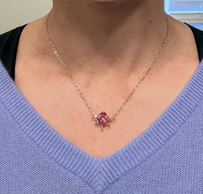 Nova Lita 14K Gold Cushion Cut Pink Topaz Pendant – Solid Gold – No Chain