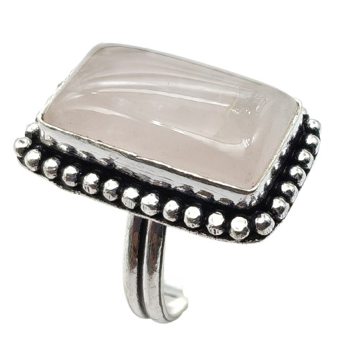 Rose Quartz Natural Gemstone Antique Silver Plated Ring US Size-7 A 852