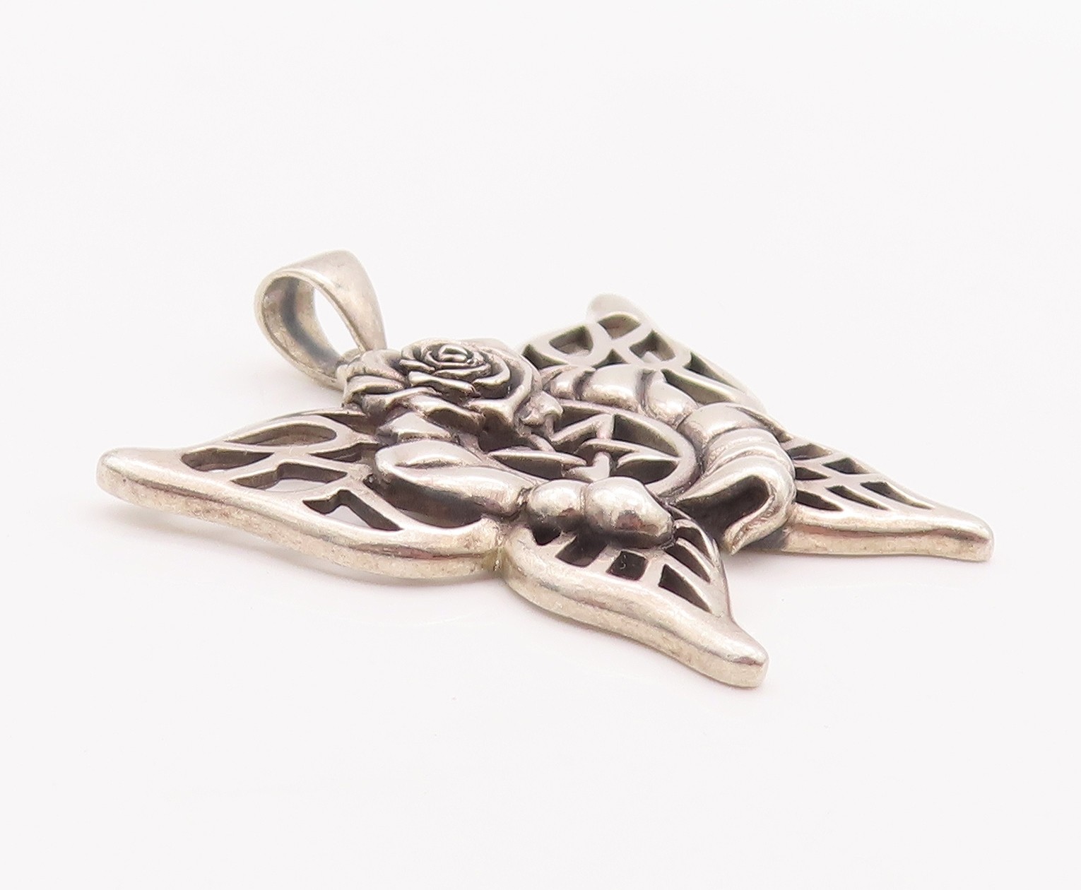 925 Sterling Silver Vintage Pendant PETER STONE Masonic Floral Carved PT22955