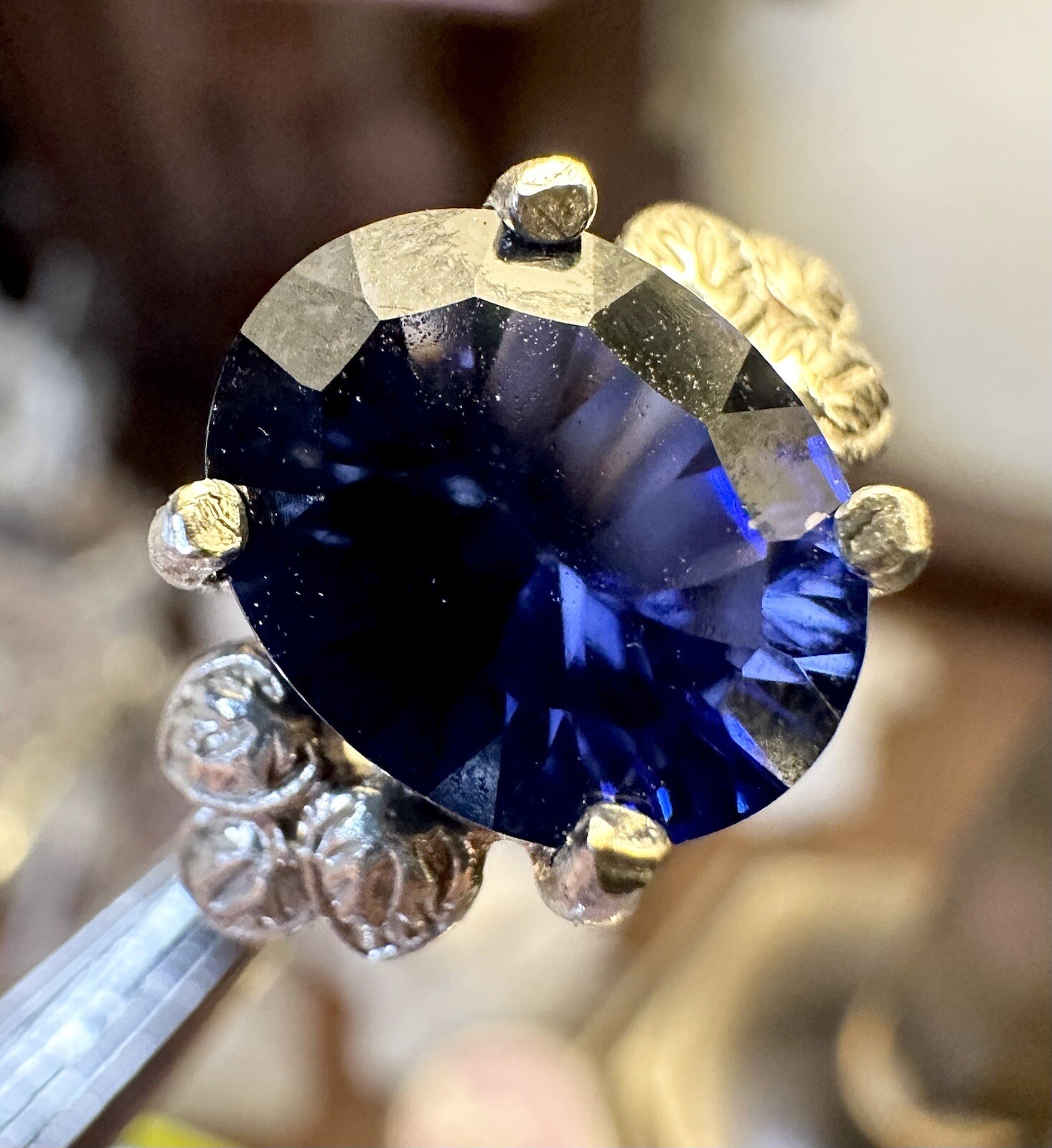 Lovely Deep Blue Lab Created Sapphire 925 Sterling Silver Leaf Detail Ring Sz 6