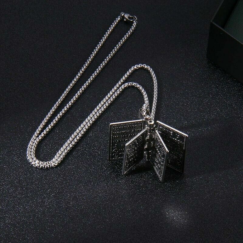 Openable Holy Bible Book Pendant Necklace Prayer Bible Verse Faith on God Unisex