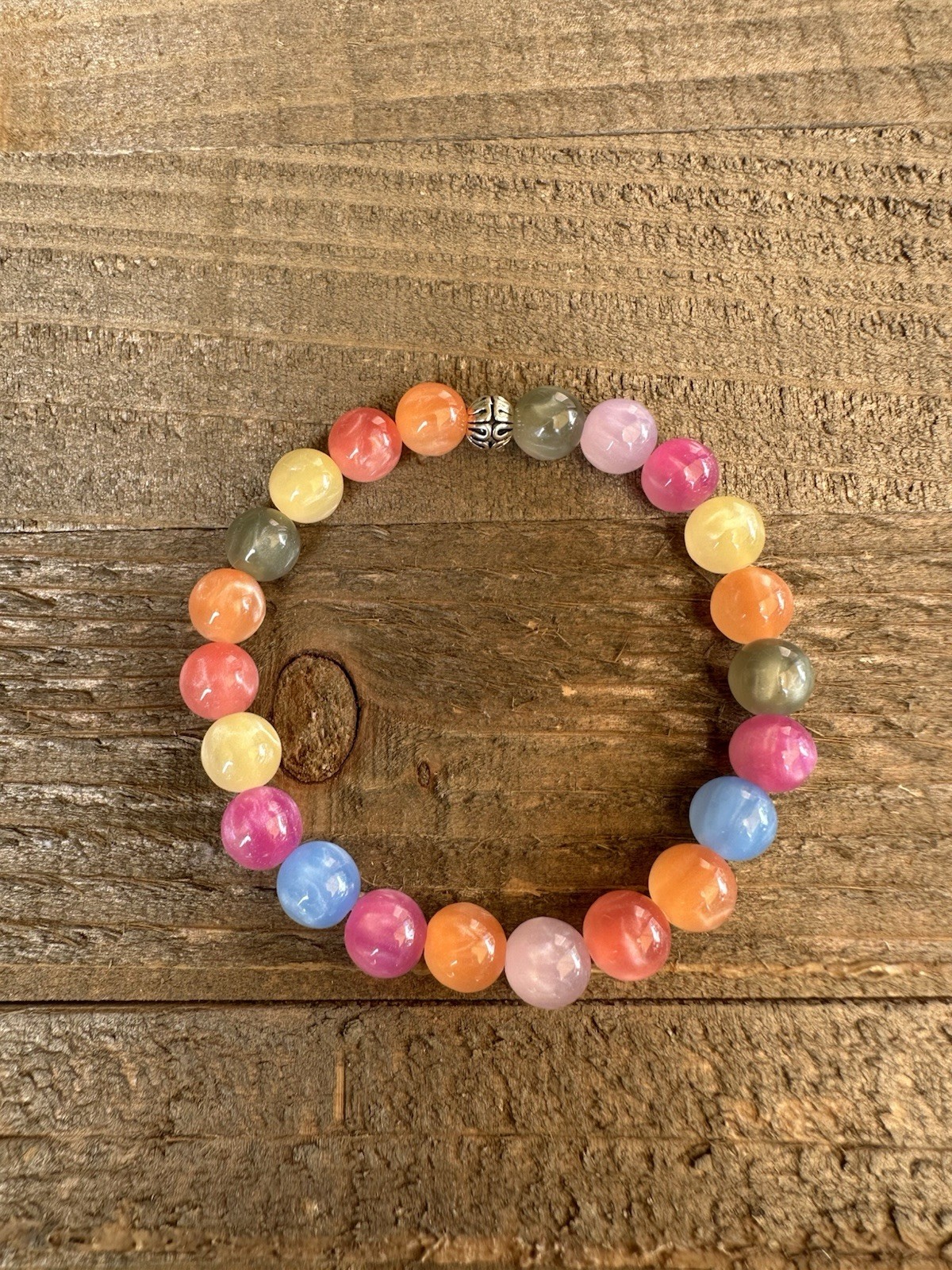 Handmade UV Color Changing Cat Eye Stretch Bracelet 8mm Rainbow Beaded Jewelry