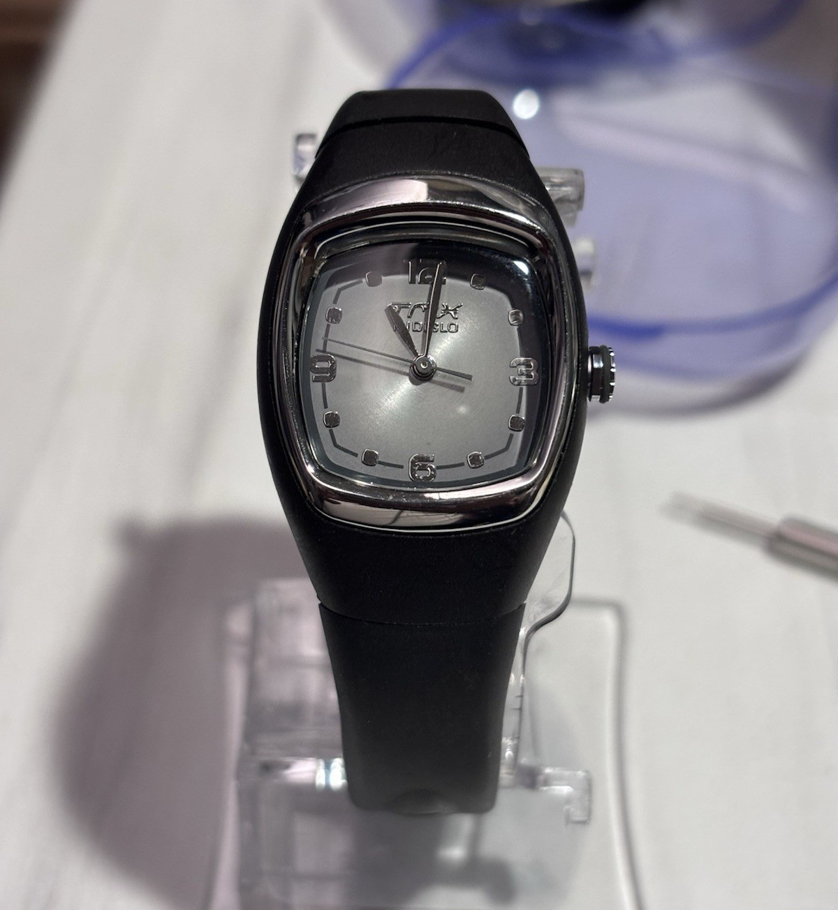 Timex Indigo Analog Quartz 100m Black Rubber Strap Cushion Case Floral Dial