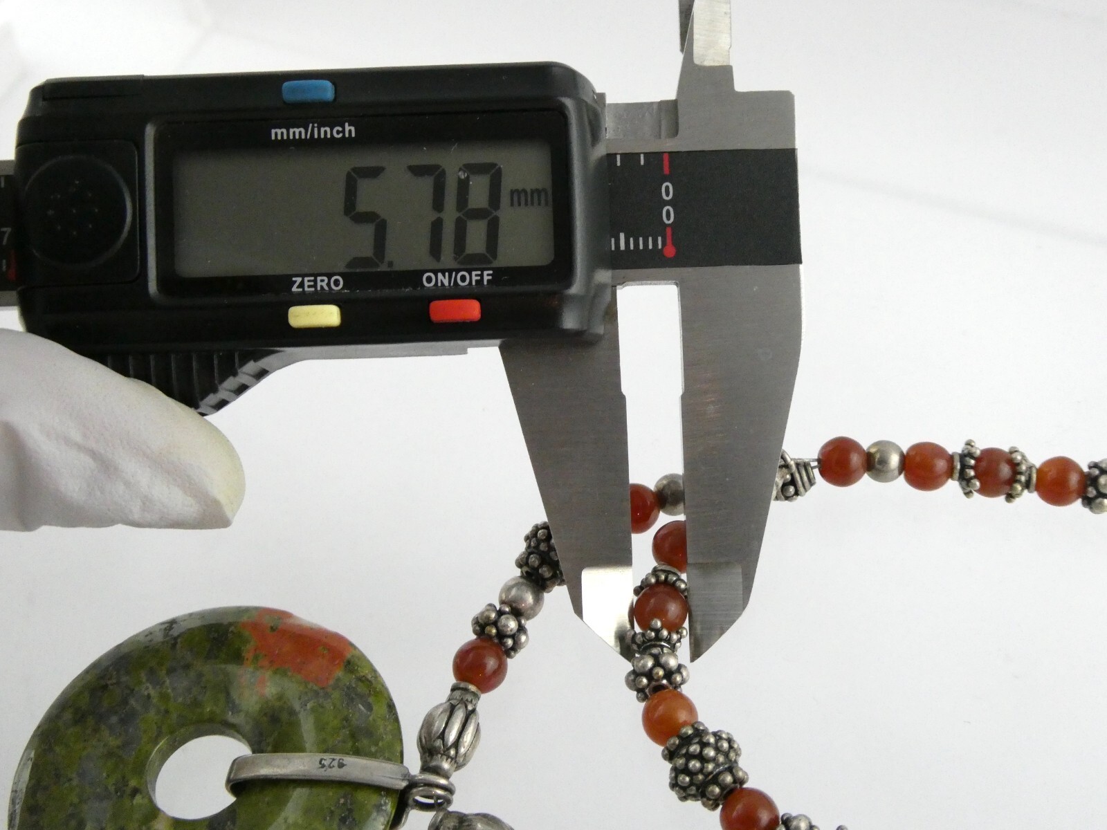 Sterling Silver Unakite Carnelian Double Strand Pendant Necklace 925 44.5g 15 In