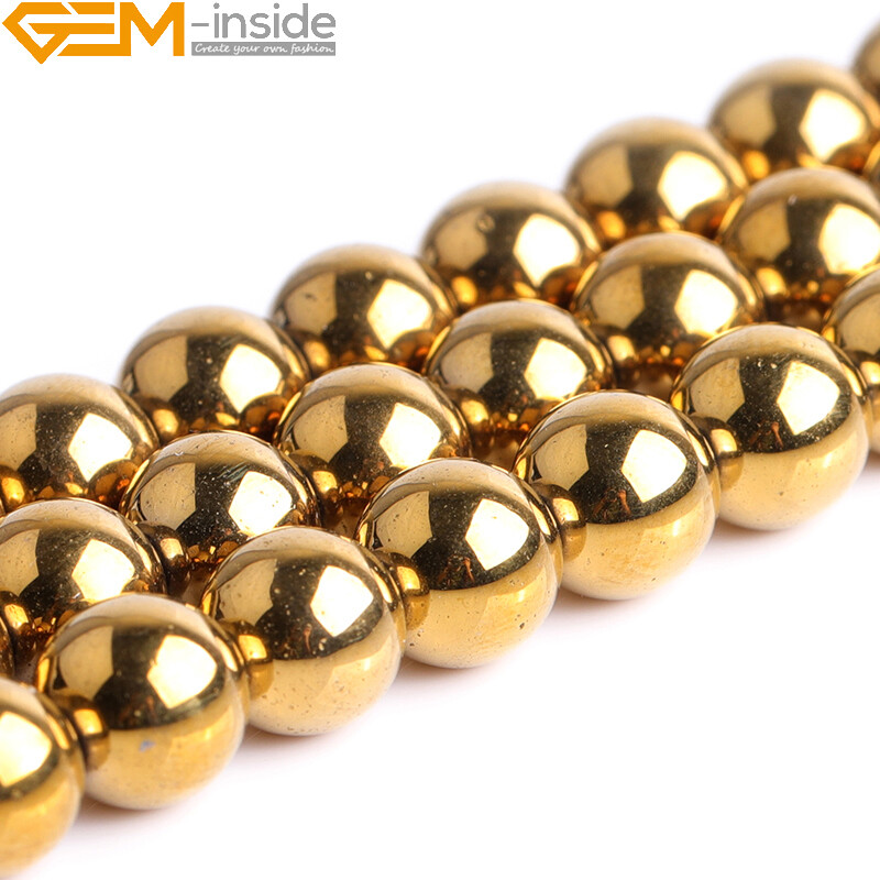 Metallic Coated Hematite Stone Spacer Gold Beads For Jewelry Making 15″ Round
