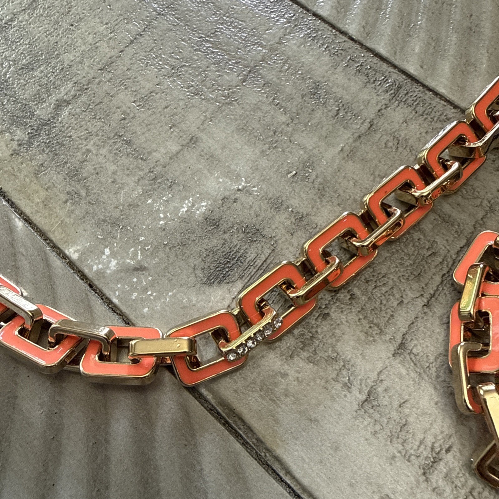 Ann Taylor Coral Enamel Link Necklace & Bracelet Set