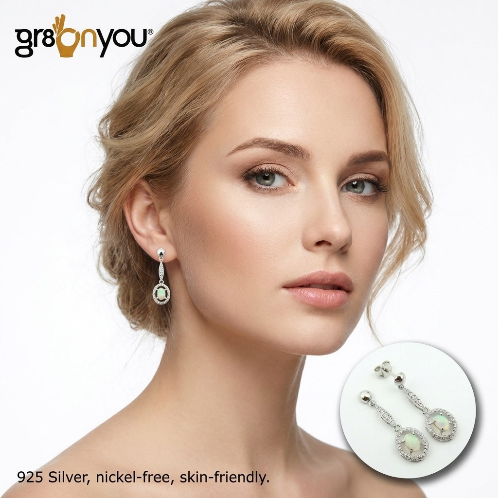 gr8onyou modern ETHIOPIAN OPAL long earrings in 925 fine silver glamour