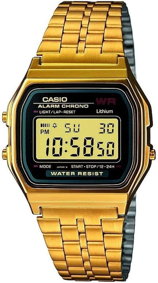 Casio A159WGEA PRE-OWNED Unisex Watch Collection Gold Stainless Steel Band