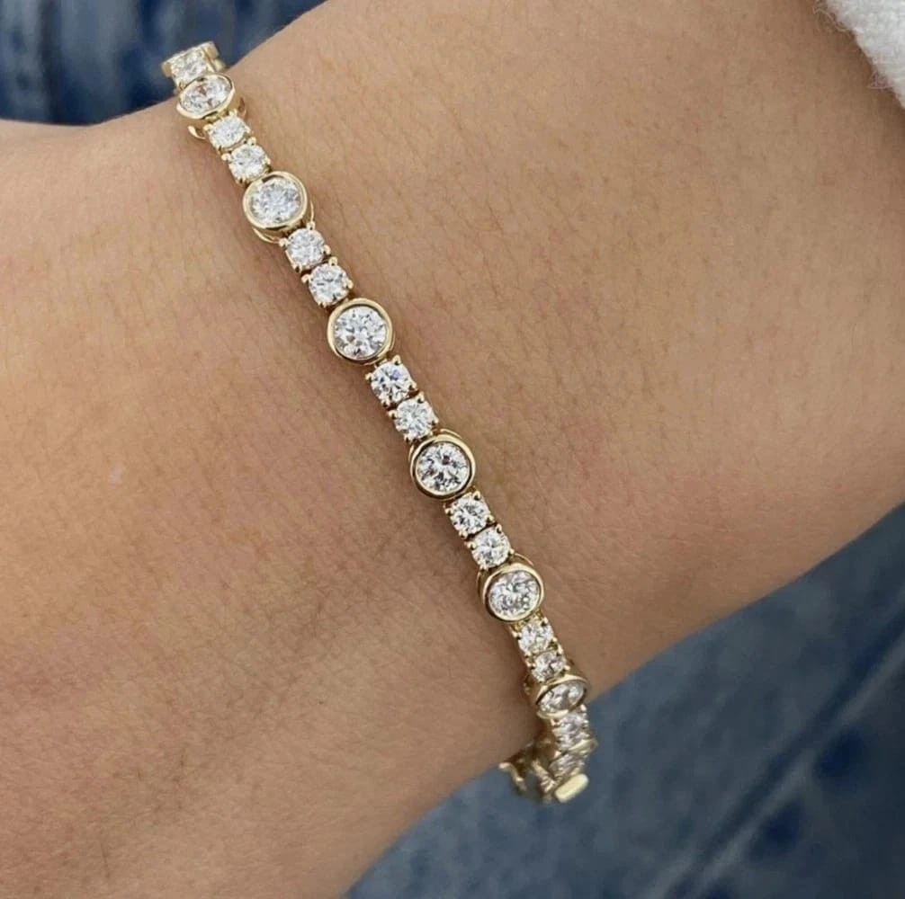 5.00 Ct Round Cut Natural Moissanite Tennis Bracelet 14k Yellow Gold Plated