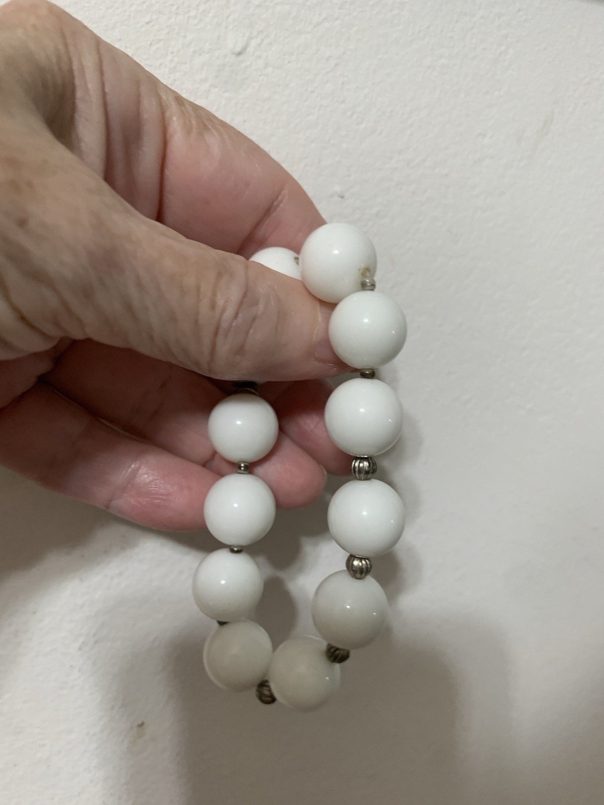 Vintage Milk Glass Stretch Bracelet with A Smooth Glossy Texture ball Design 7”
