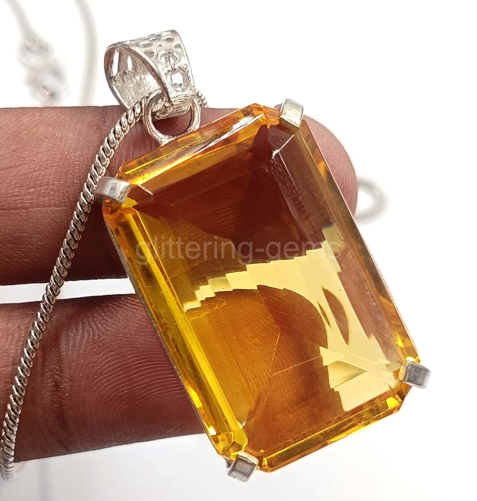 Natural Yellow Sapphire 80 Ct IGL Emerald Cut 925 Solid Silver Pendant Gems 5MSA