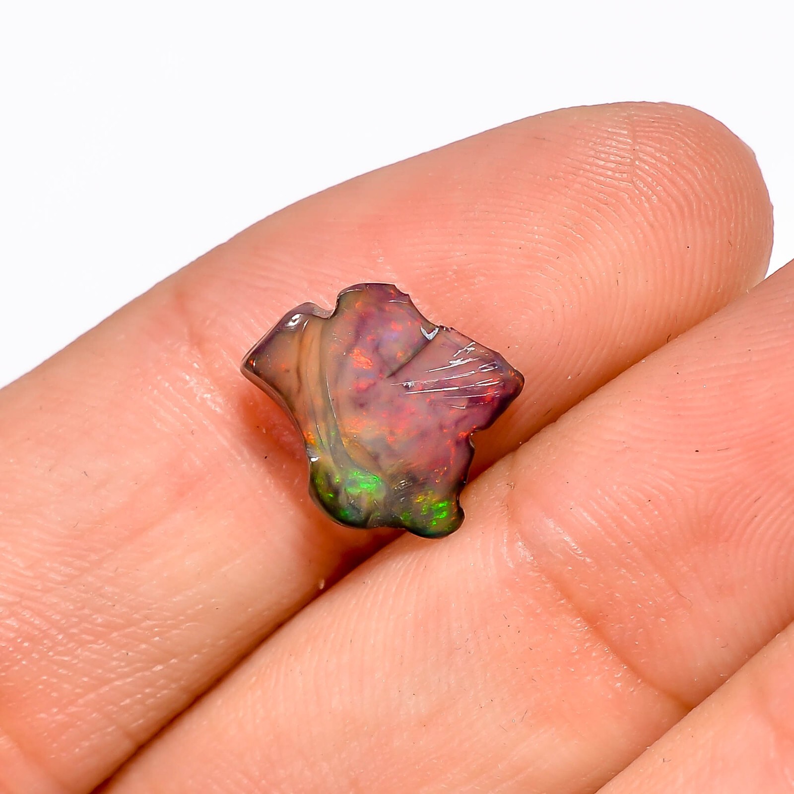 1.55 Ct. Black Ethiopian Opal Gemstone Fancy Carved Gemstone 12X10X3 mm A-3586
