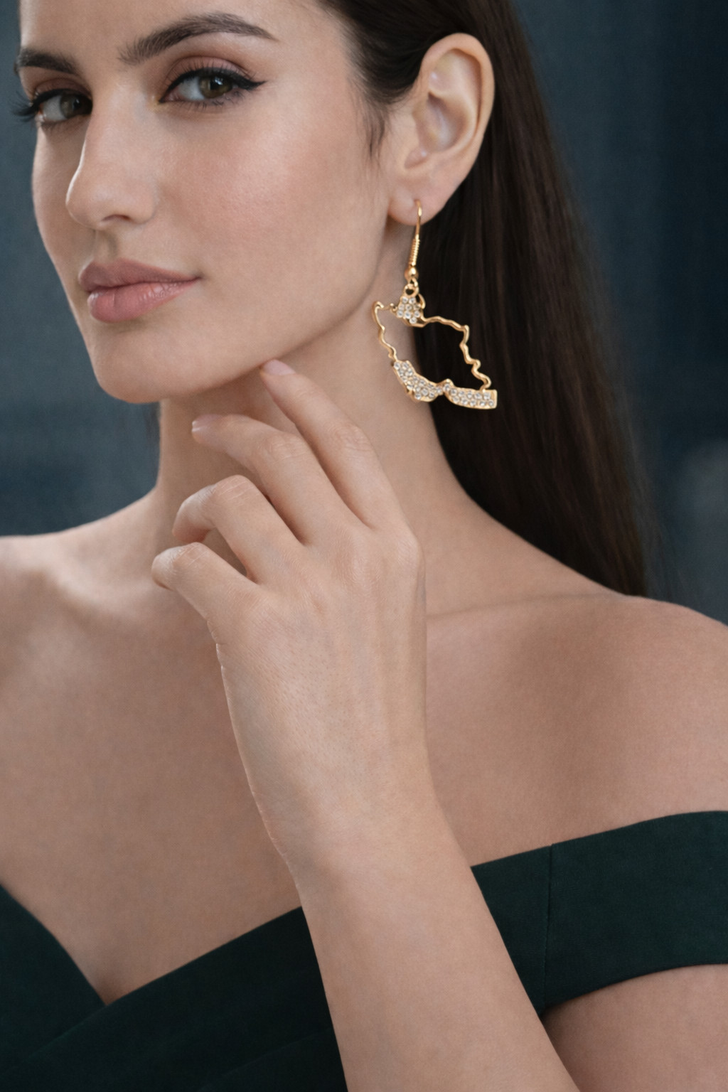NASIMA Iran Map Jewelry Set 18K Gold Plated Necklace Ring Bracelet Earrings Gift