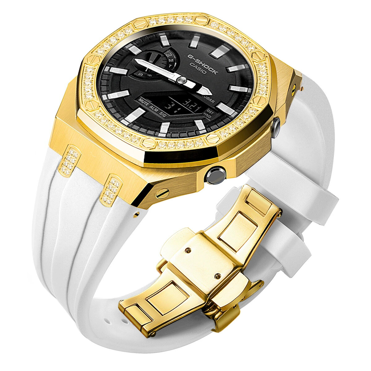 Bling Diamond Stainless Steel Bezel Mod Kit Case Band for G-SHOCK GA-2100 GA2110
