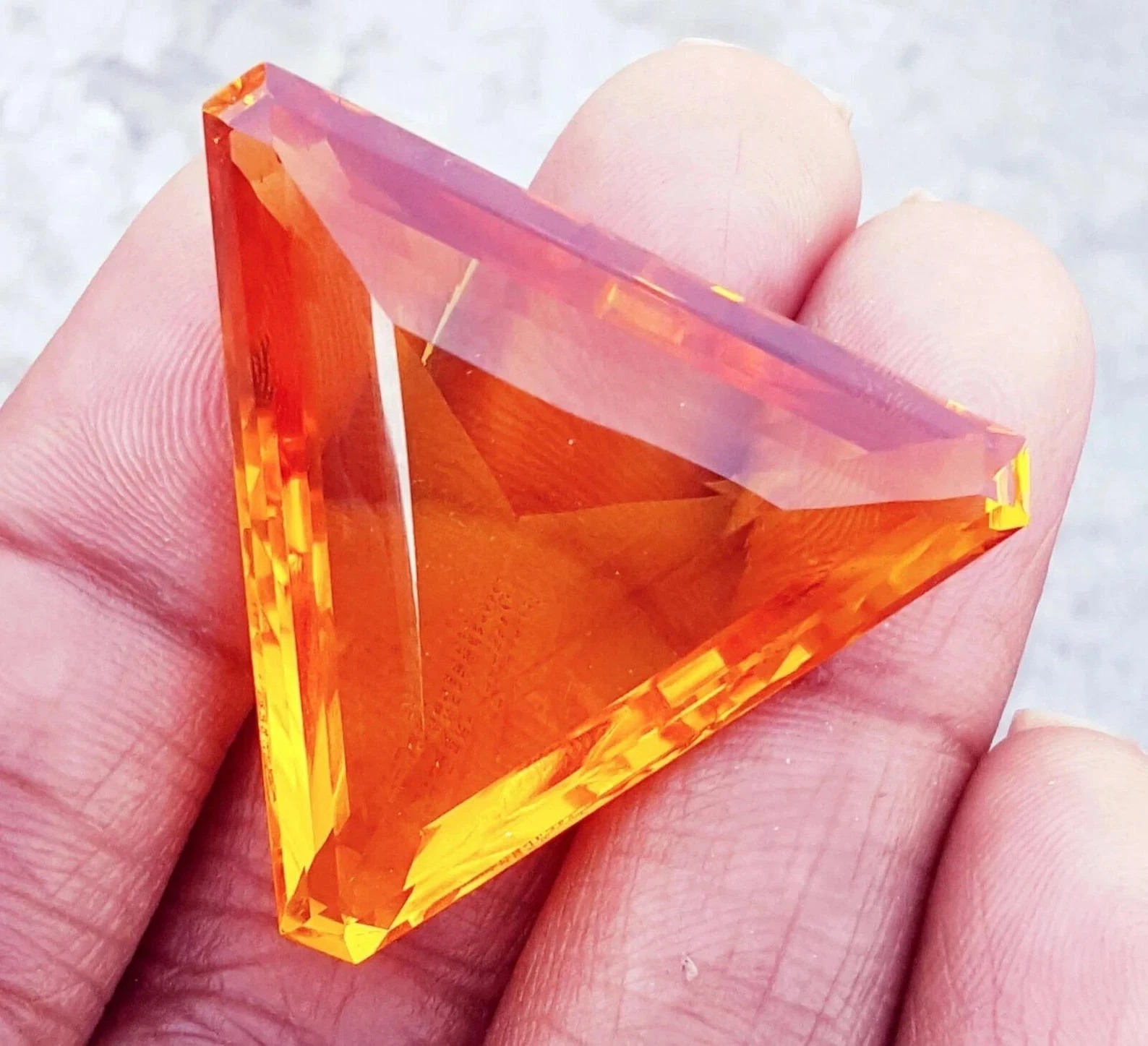 Natural 100 Ct Brazilian Orange Topaz Trillion Shape Certified Loose Gemstone