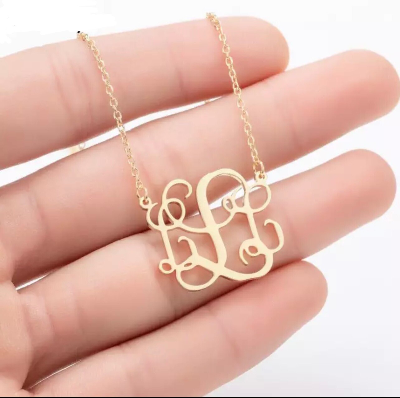 Initial A-Z Monogram Pendant Necklace Gold Plated Personalized Name 18″ N53