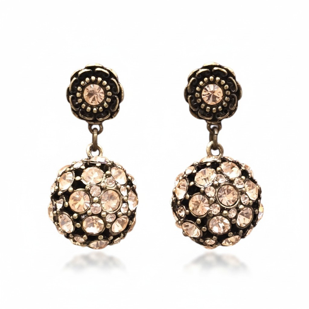 Women’s Peach Rhinestone Dangle Earrings Dark Gold Tone NWOT