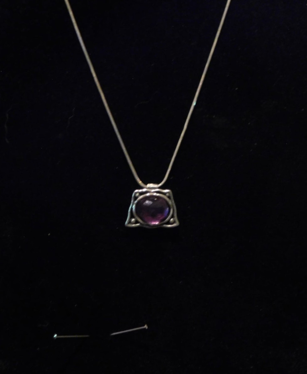 sterling silver and amethyst crystal gemstone necklace and pendant