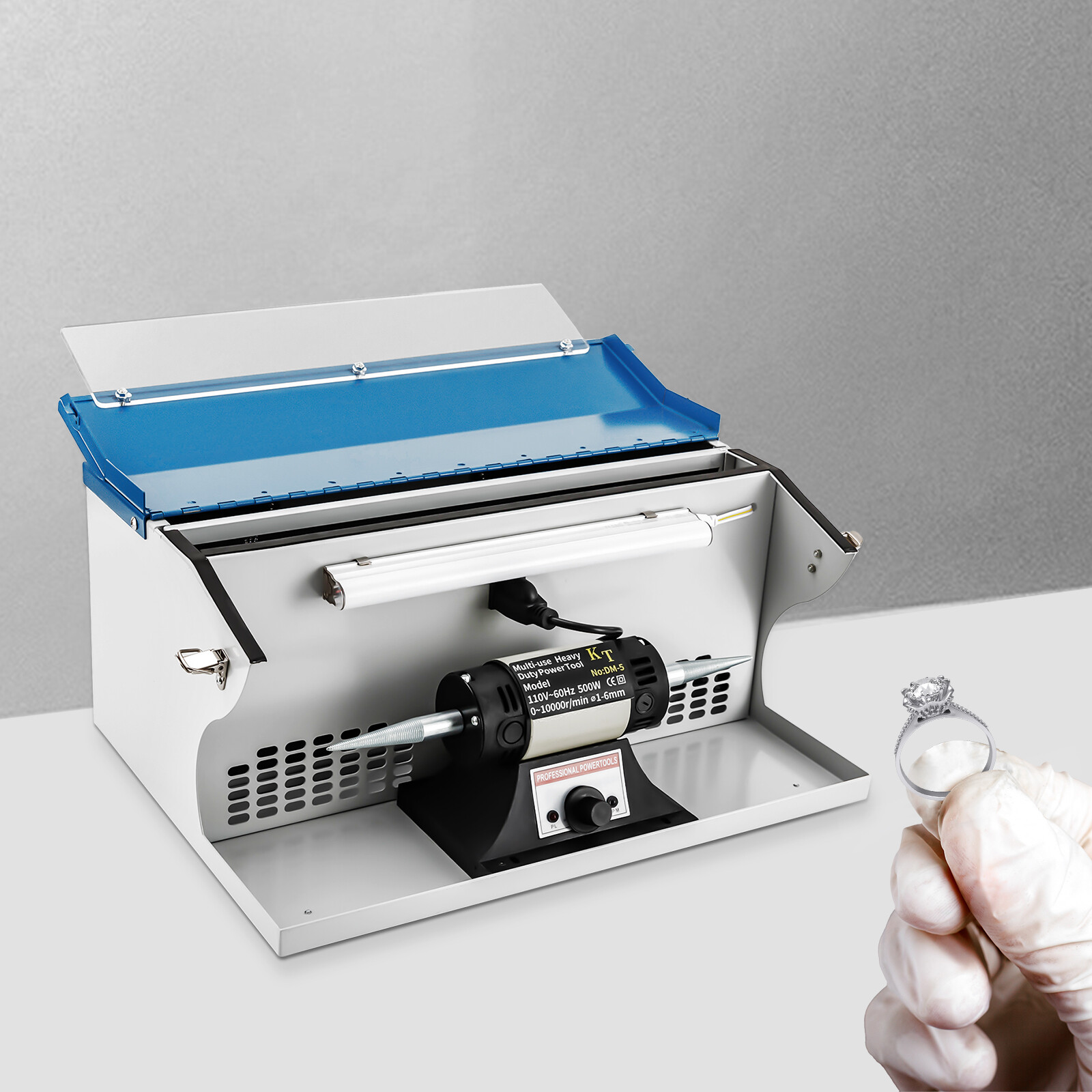 Benchtop Polishing Buffing Machine Jewelry Polisher Dust Collector W/ Light 500W