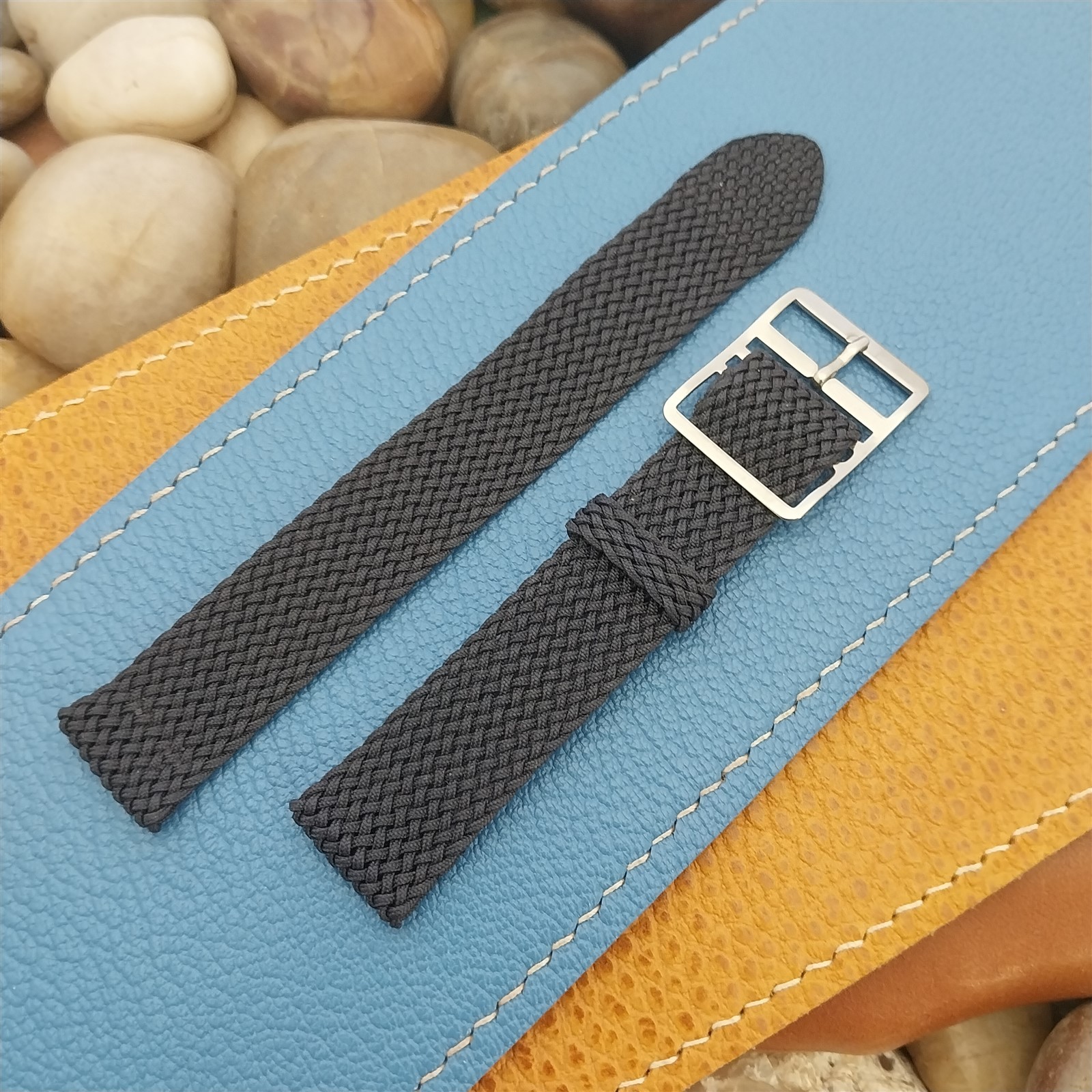 17.2mm Perlon Mesh 2-piece Gray & Silver Buckle 1960s Vintage Field Watch Strap