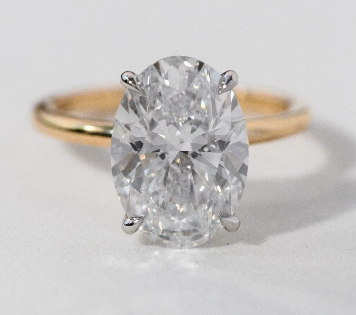 14k Multi Gold Halo Diamond Ring 4.3 Ct Lab Grown Oval Cut IGI Certified VVS E F