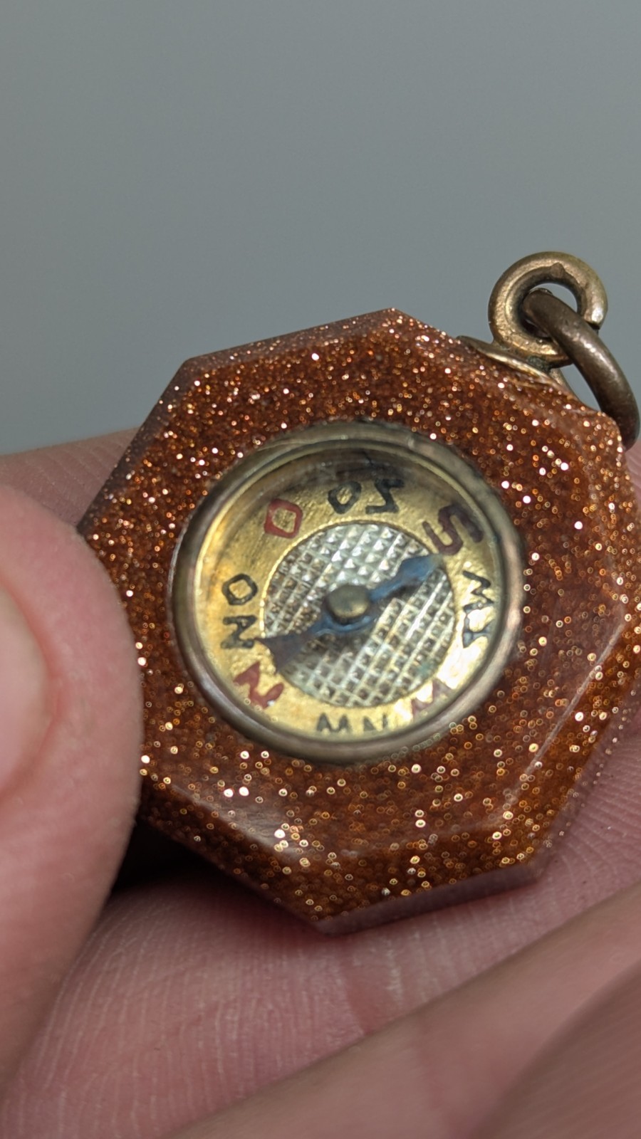 Antique Goldstone Compass Pendant Watch Fob Octagon Victorian Era Jewelry