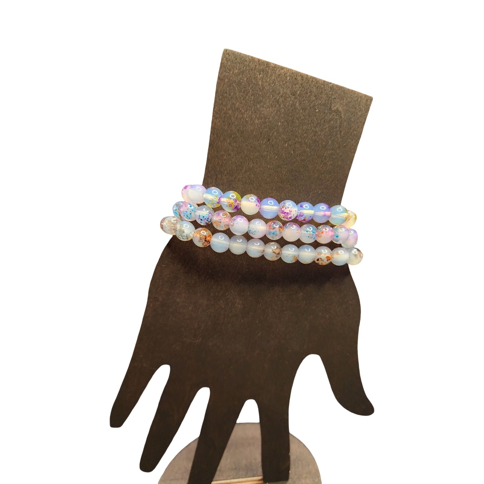 Set of 3 Glass Bead Bracelets – Colorful Opalescent Mermaid Stretch Stacking