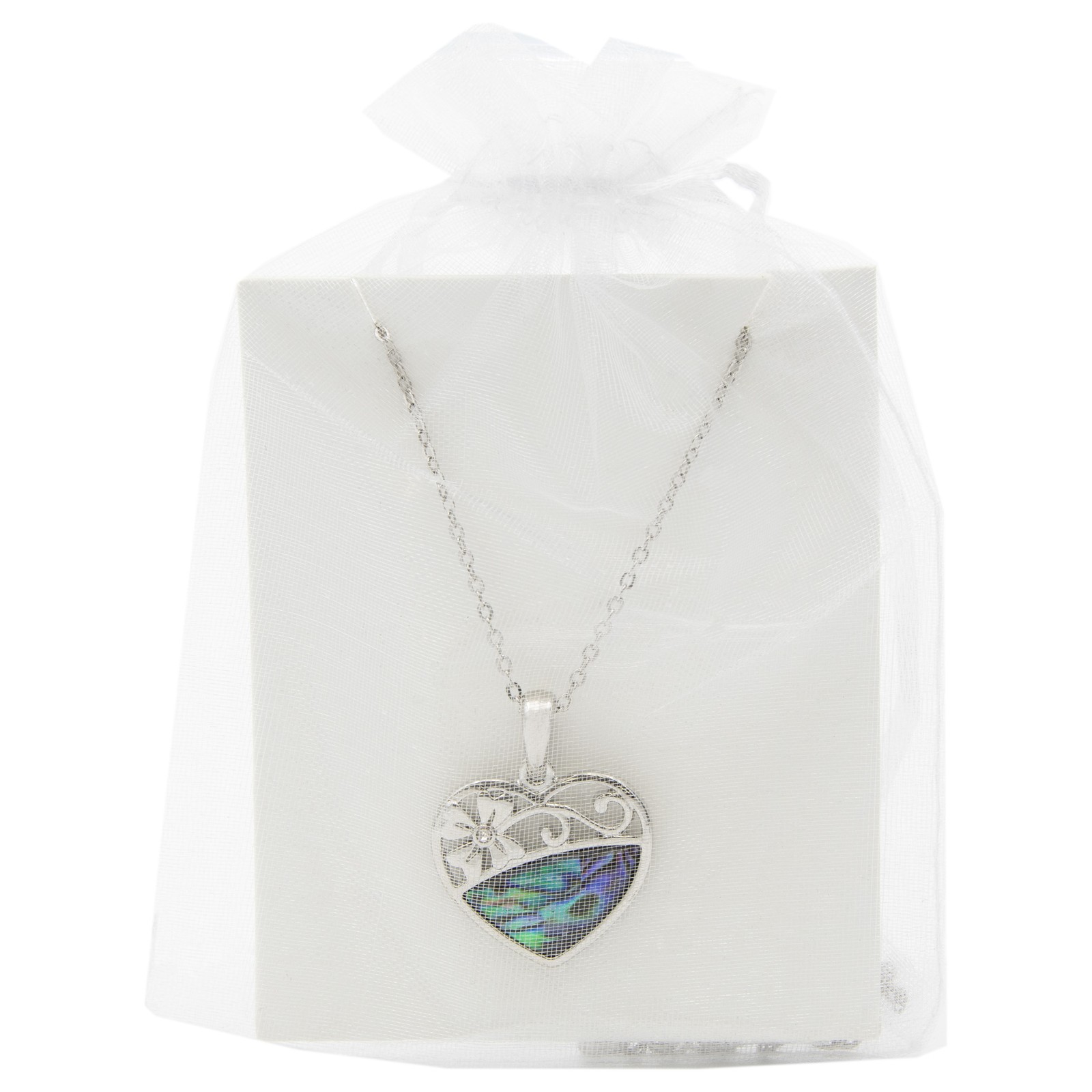 Genuine Abalone Shell Heart Pendant and 18″ Necklace Set