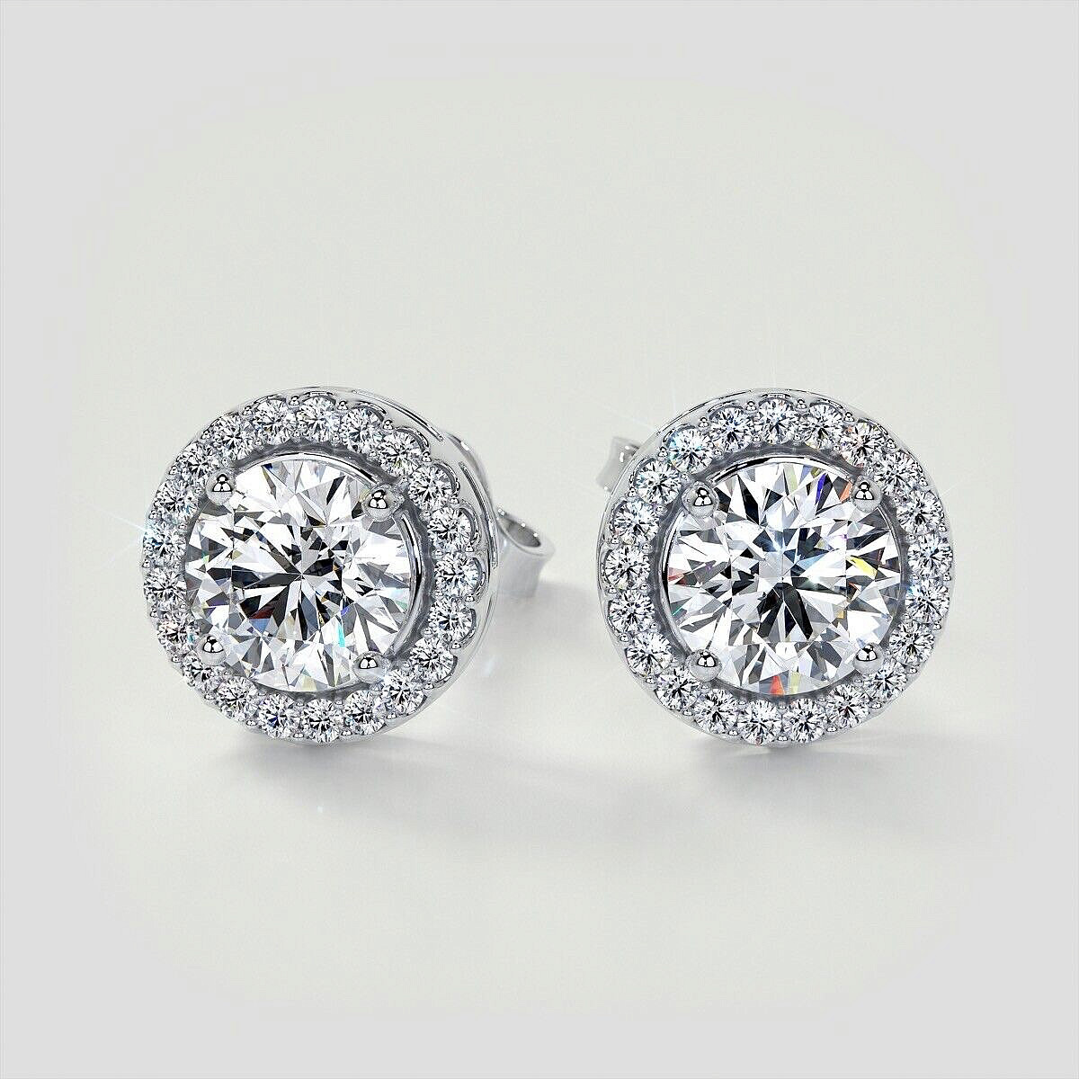 4.00 Ct Round Cut Lab Created Halo VVS1/D Stud Earrings 14K White Gold 8mm