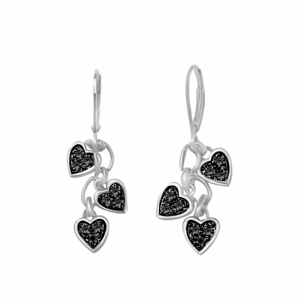 Natural Diamond Heart Dangle Earrings 14k White Gold Plated Sterling Silver